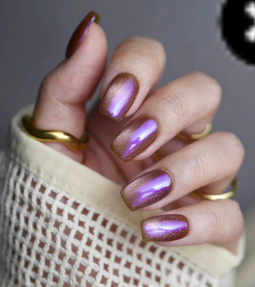 Popular Aurora Cat Eye Purple Nail Art Tips, Short Luxury Wearable Nails-Homeunderwear