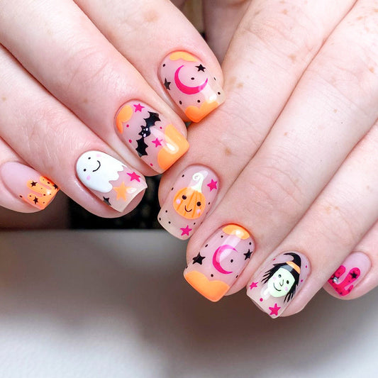 Popular Black Bat and Pumpkin Halloween False Nails