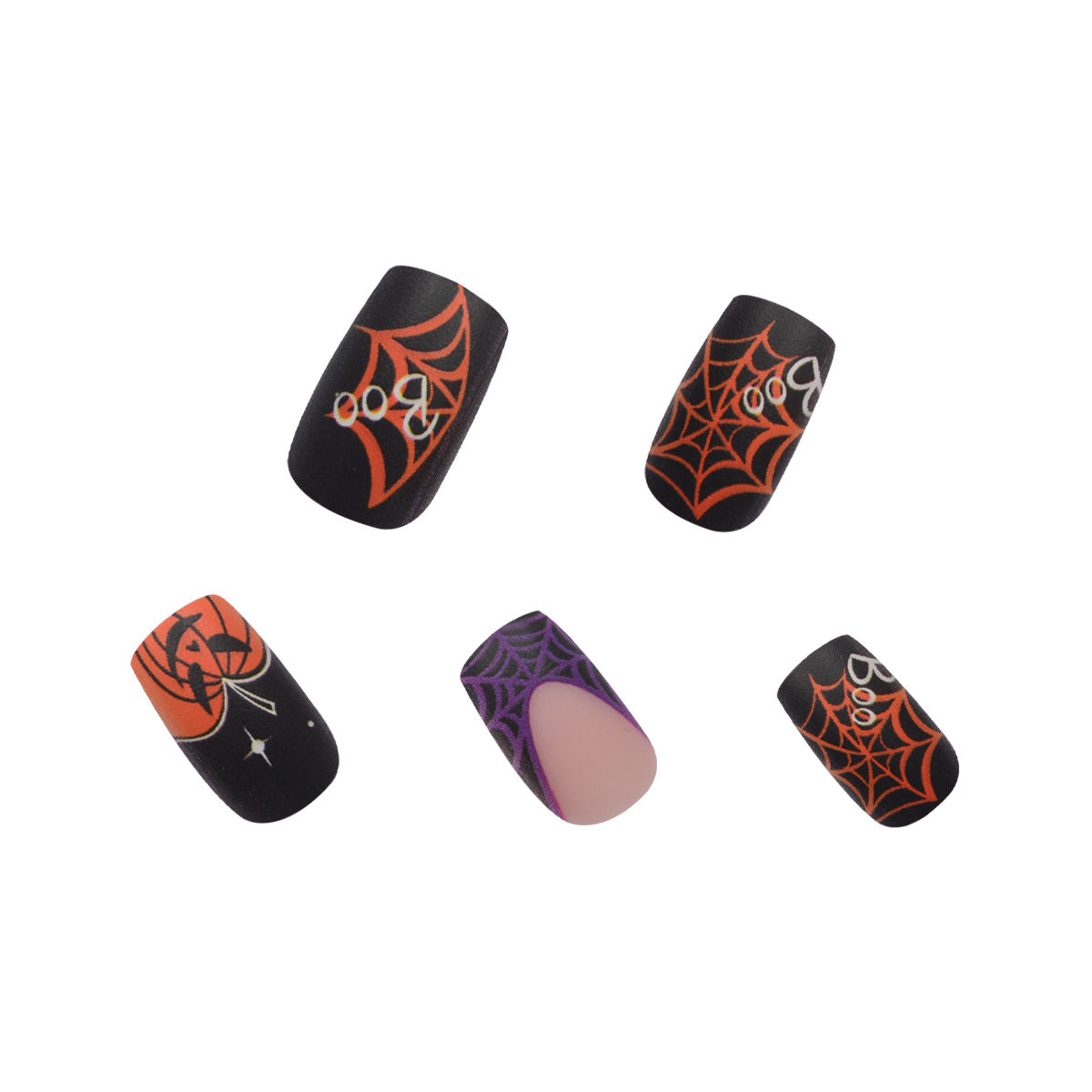 Halloween Pumpkin Lantern and Spider Web Nails, Black Patch