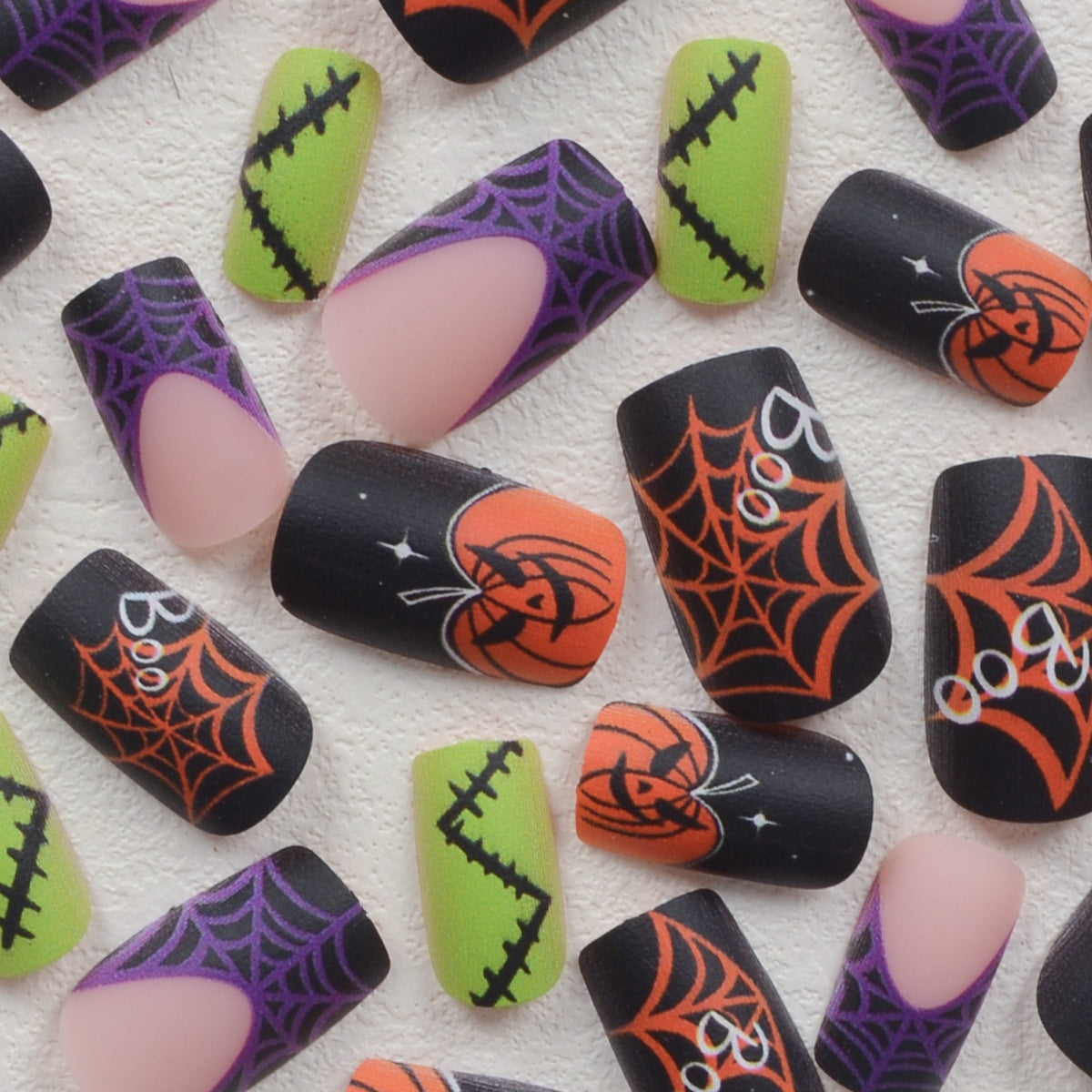 Halloween Pumpkin Lantern and Spider Web Nails, Black Patch