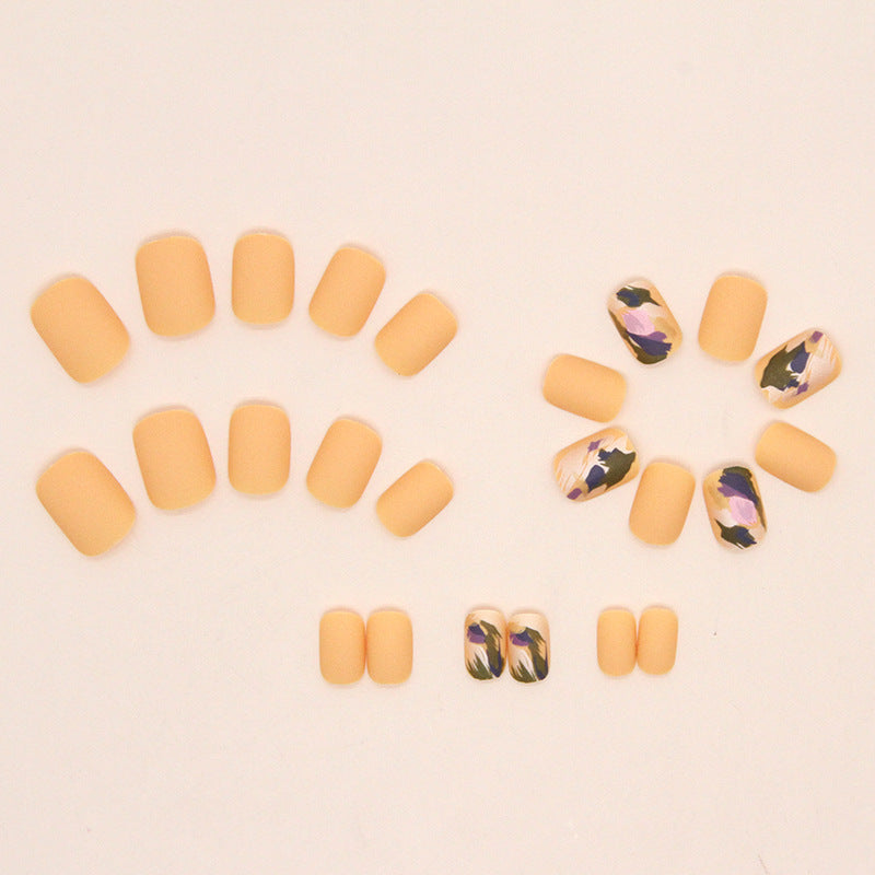 Popular Autumn Matte Cheese Yellow Irregular Graffiti Nails, 24-Piece Set