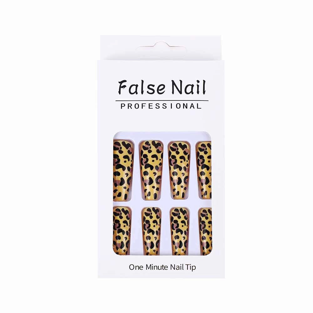 Popular Authentic Yellow Leopard Print Press-On Long Ballet Nails