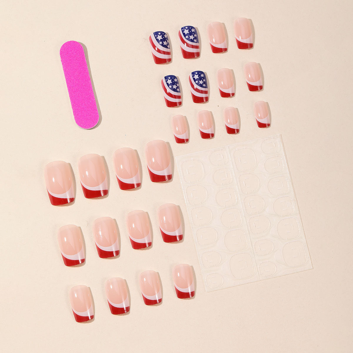 Popular Independence Day Wear Nail Square Red White Blue Stars and Stripes Design Removable Finished Fake Nails