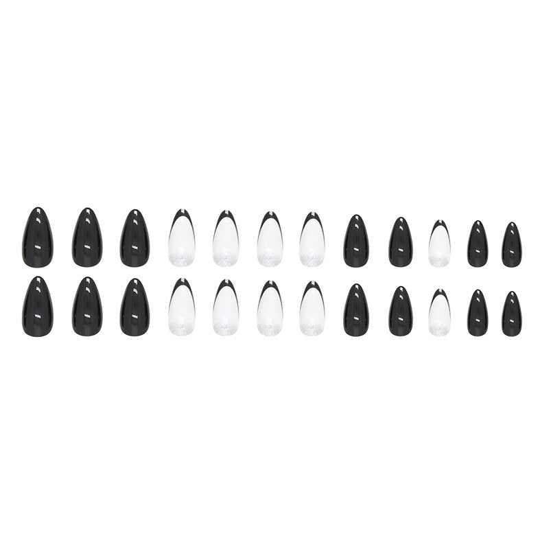 Popular Almond-Shaped Black French Nails, Shiny and Chic