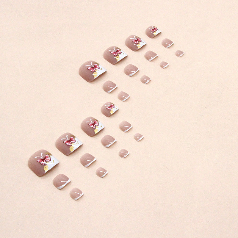 Popular Pure Desire White French Nails with Pink Butterflies