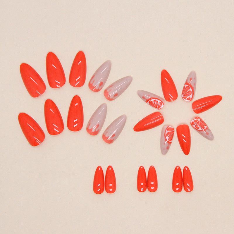 Popular Almond Nails Chic Ins-Style Orange Honeydew Red Summer