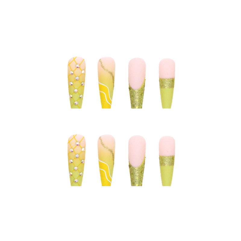 Popular Goose Yellow Ombre Cute Daisy Sparkling Rhinestones Long Ballet Nails