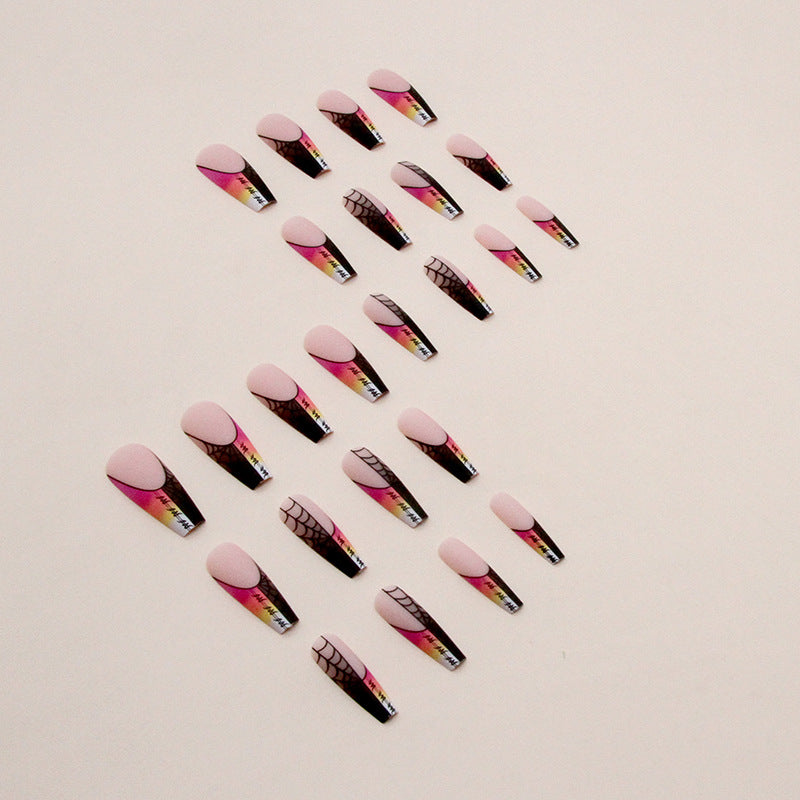 Popular Long Ballet Sweet Cool French Web Matte Nails Rainbow Gradient Halloween