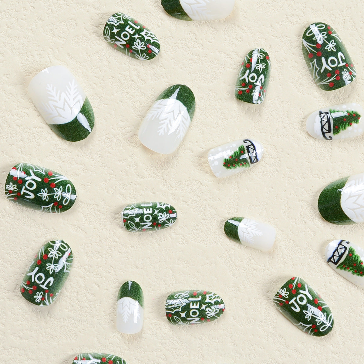 Popular Christmas Green Trees, Red Berries, and White Snowflakes Nails