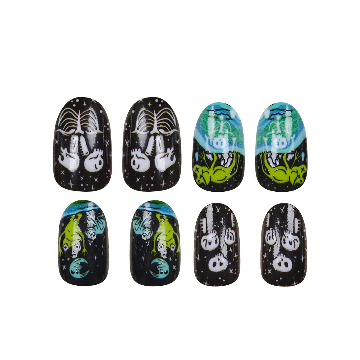 Popular Halloween Skull and Frog Escape Nails, Spooky and Playful