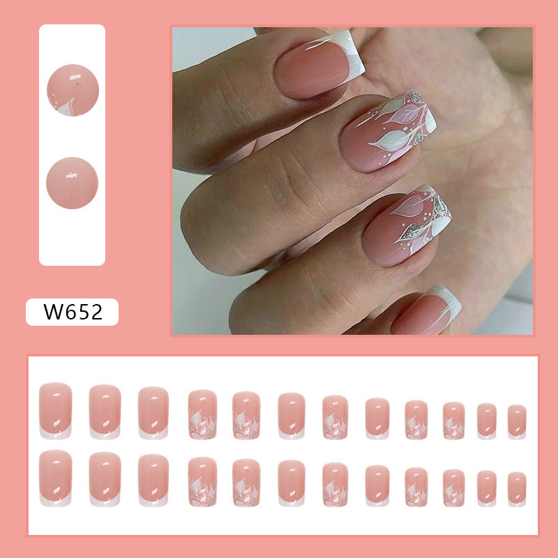 Popular 24-Piece White French Tree Silhouette Nails, Minimalist and Chic