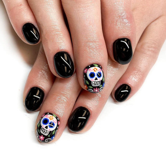 Popular Halloween Skull and Flower Nails, Cartoon Design