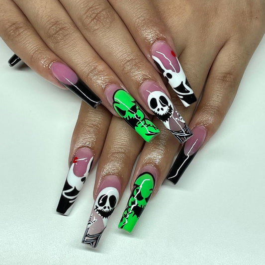 Popular Halloween Long Waterpipe Ghost Rectangle Finished Fake Nails