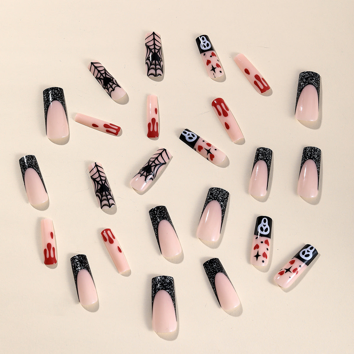 Popular Halloween Long Waterpipe Nails with Stars, Hearts, Ghosts, and Spider Web