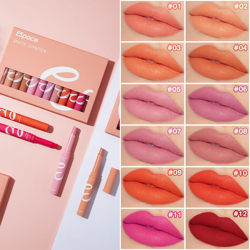 Popular 12-Color Velvet Matte Lipstick Set, Long-Lasting and Hydrating-homeunderwear