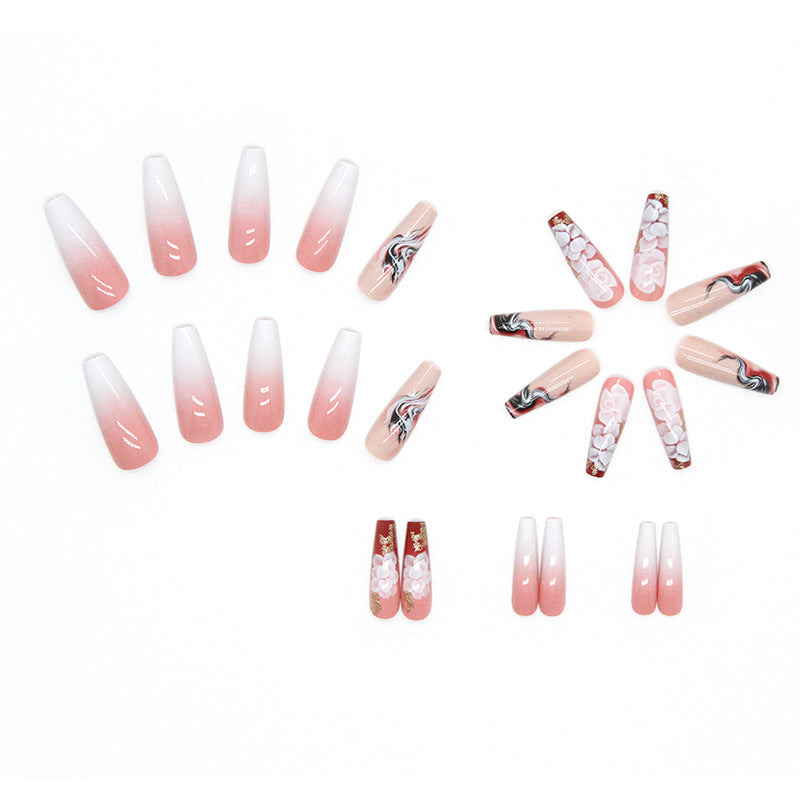 Popular Long Ballet Nails Chinese Traditional Gradient Colored Nail Tips