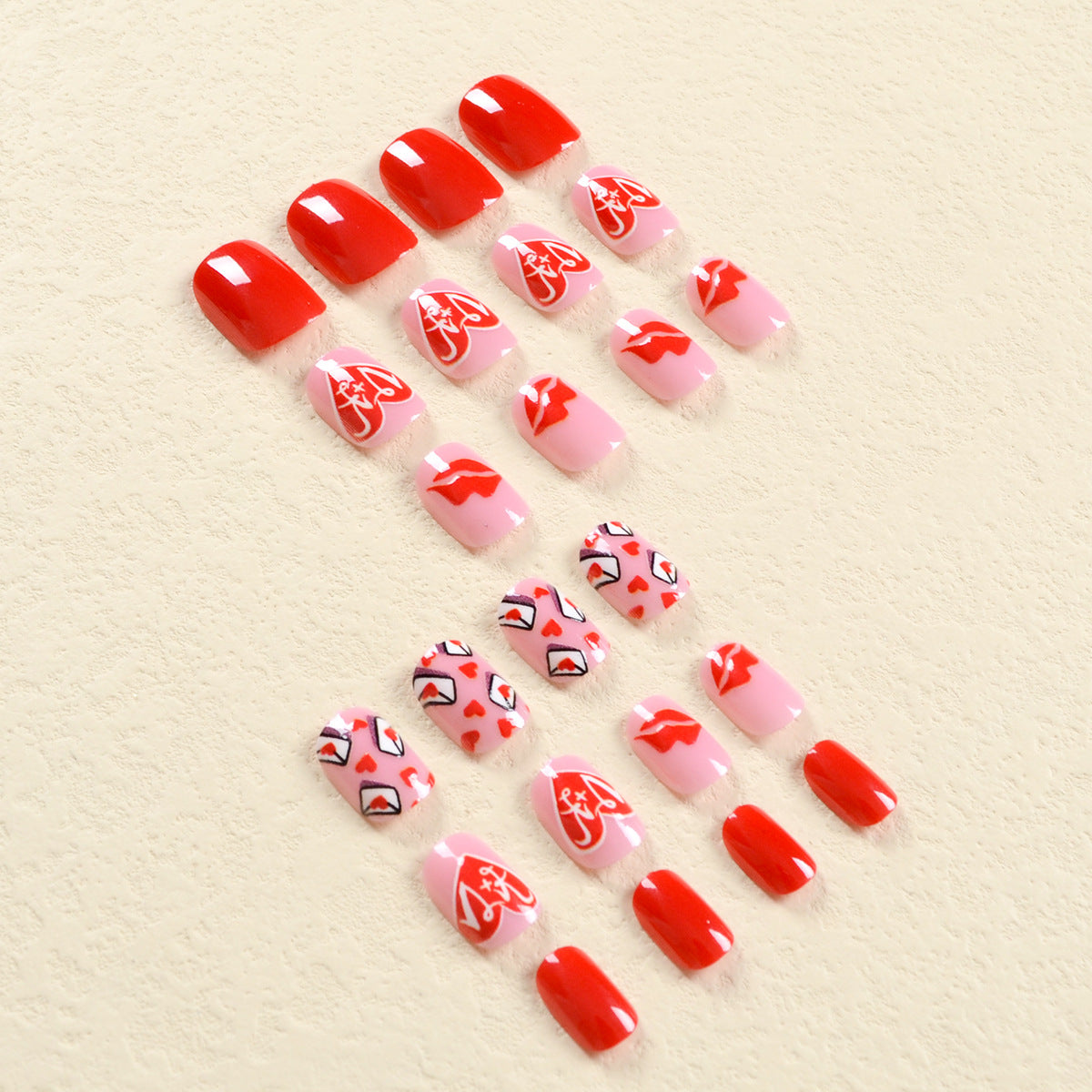 Popular Valentine's Day Red Heart, Lip Print, and Love Letter Nails