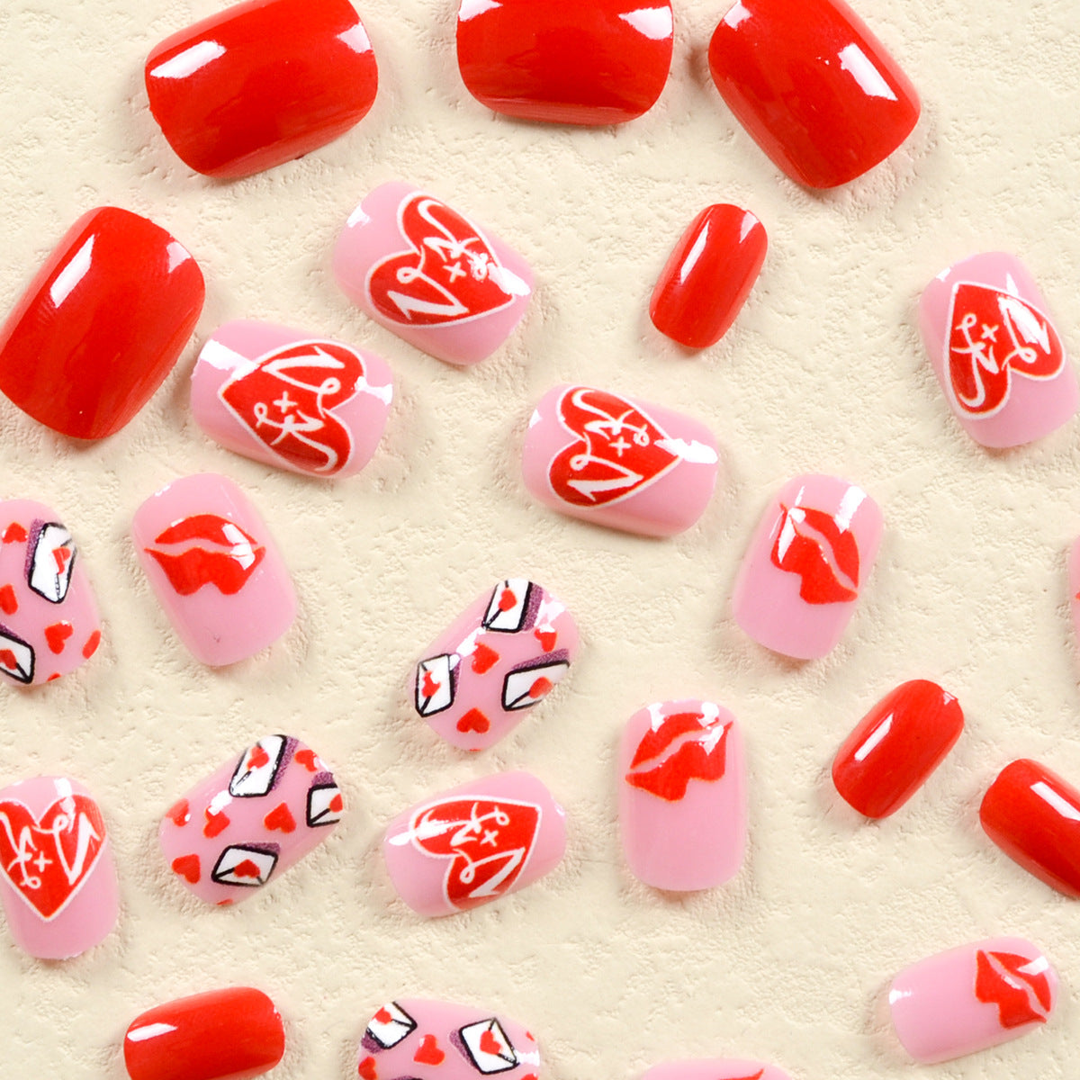 Popular Valentine's Day Red Heart, Lip Print, and Love Letter Nails