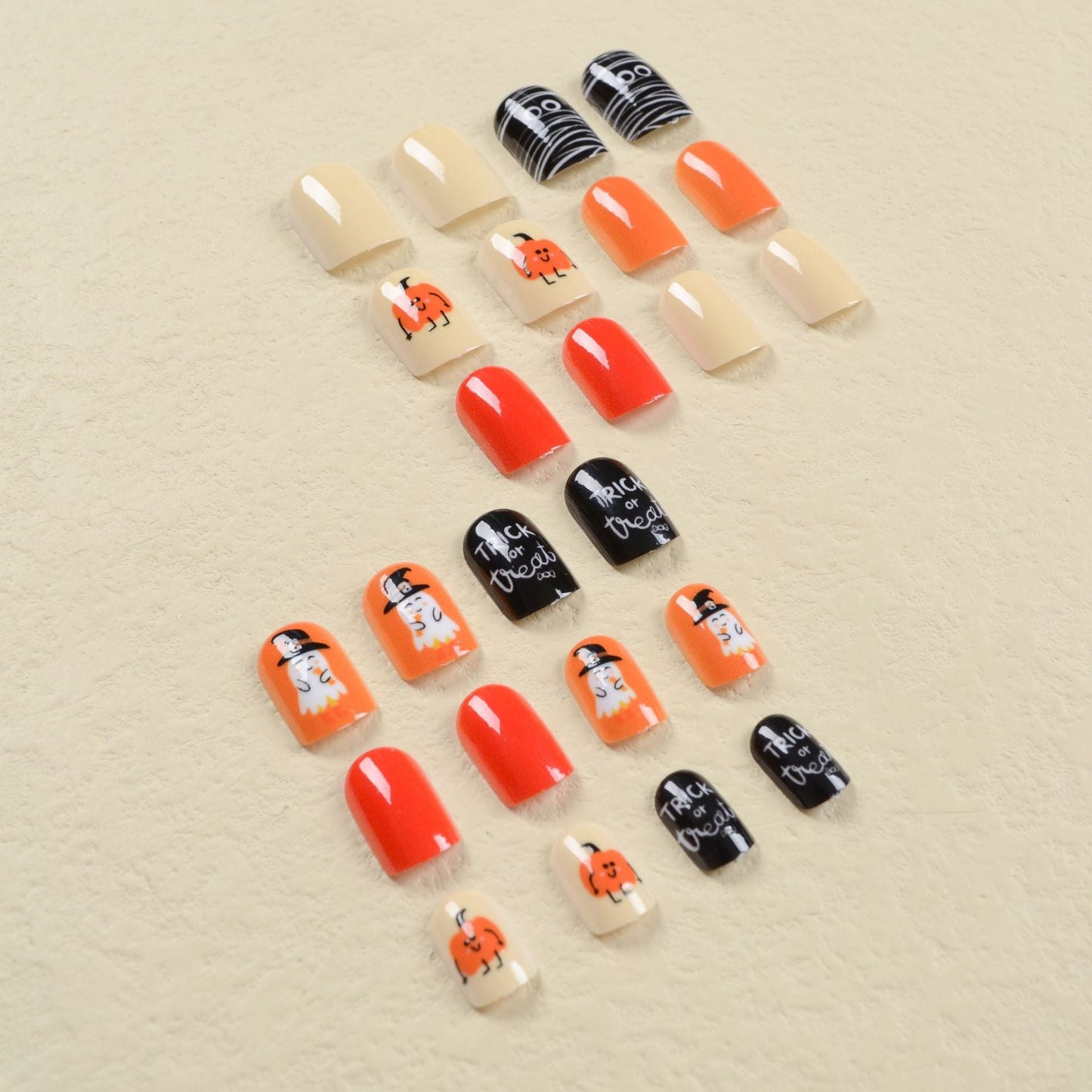 Popular Halloween Cute Pumpkin and White Ghost Nails