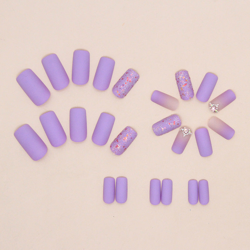 Popular Matte Purple Glitter Cluster Nails Gradient Taro Purple Fall