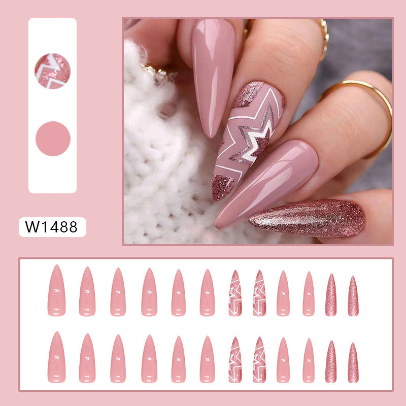 Popular Long Pointed Nails Autumn Maple Leaf Design 24-Piece