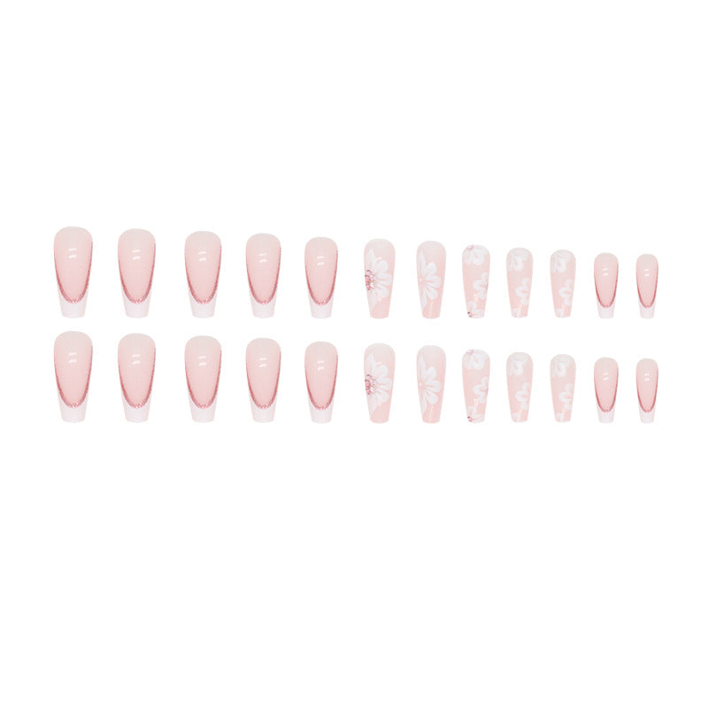 Popular Sweet French Sparkling Diamond Nails Long Ballet 24-Piece Box