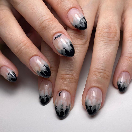 Gradient Ghost Tomb Nails, Dark Bat Design