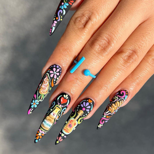 Popular Festival Beer and Music Nails, Long Pointed Design