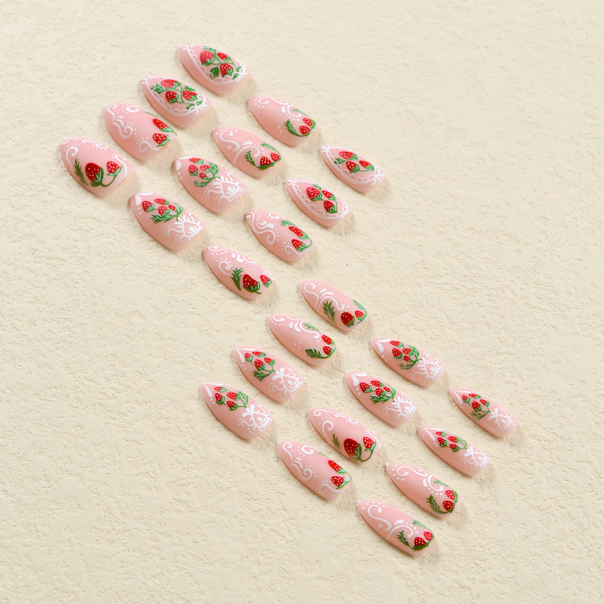 Lace and Strawberry Wedding Nails, White and Red