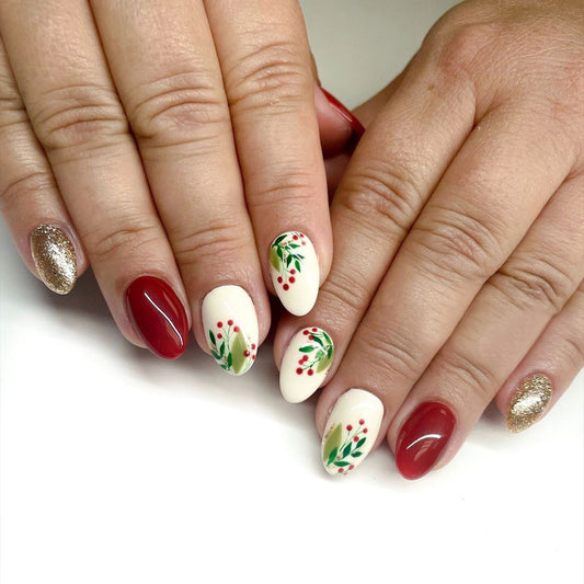 Popular Golden Glitter Red Christmas Fruit False Nails