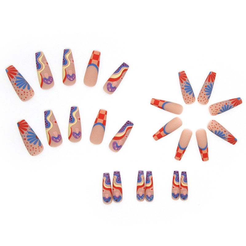 Popular Export Long Ballet Polka Dot Multicolor Wave Nail Tips Ins Style