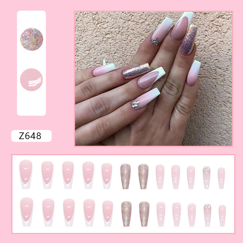 Popular Mid-Length Ballet Nails, Full Diamond, Shiny, Ins Style, Wholesale