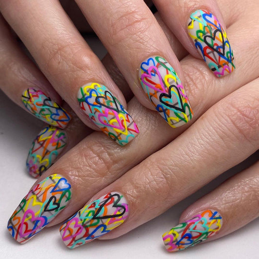 Popular Colorful Heart-Shaped Valentine's Day False Nails