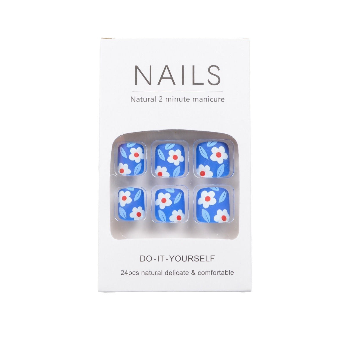 Popular Blue Toe Nails with White Flower, Matte Finish, Removable