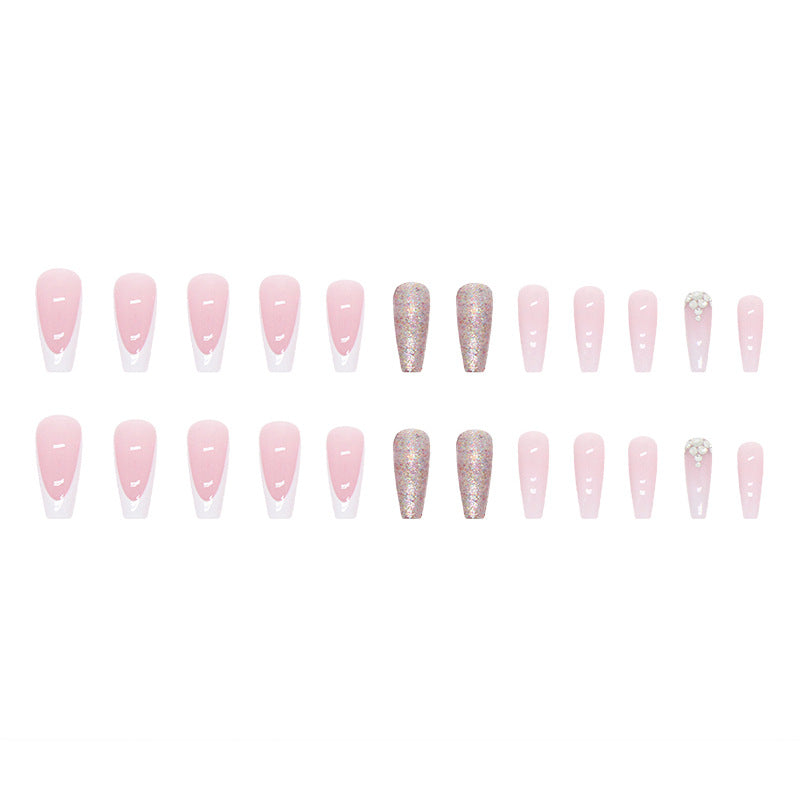 Popular Mid-Length Ballet Nails, Full Diamond, Shiny, Ins Style, Wholesale