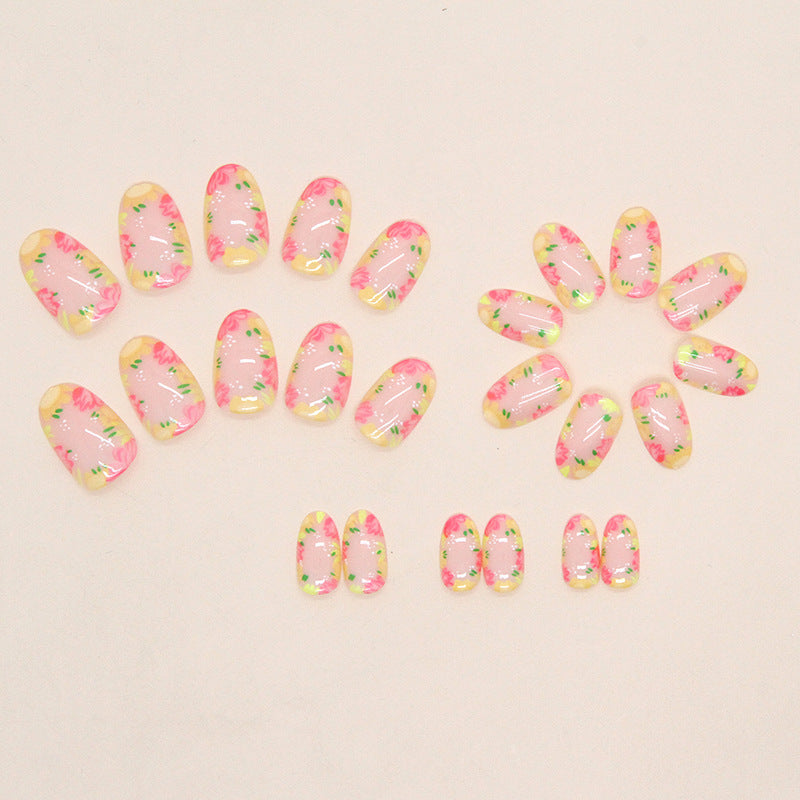 Popular Oval Round Spring Summer Colorful Flower Nails Ins-Style Sweet