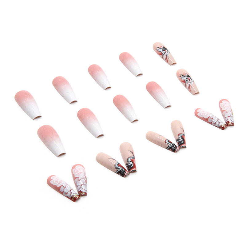 Popular Long Ballet Nails Chinese Traditional Gradient Colored Nail Tips