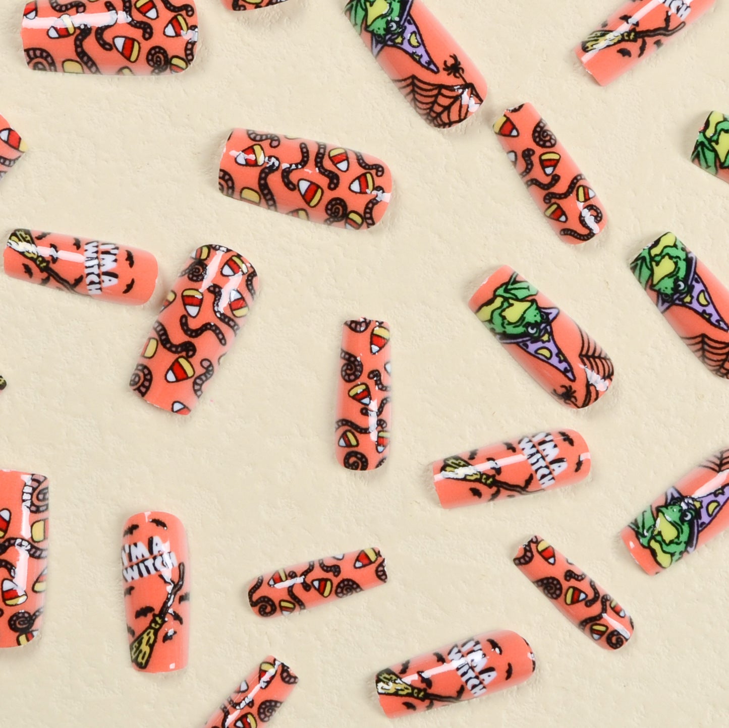 Popular Halloween Spooky Hand-Painted Graffiti Nails, Unique and Playful