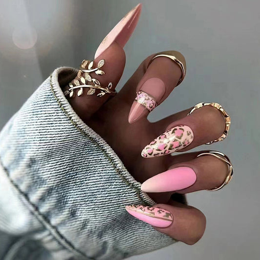 Popular Pink Leopard Almond Nails, Sweet and Spicy, Ins Style