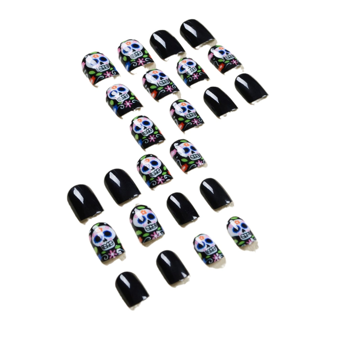 Popular Halloween Skull and Flower Nails, Cartoon Design