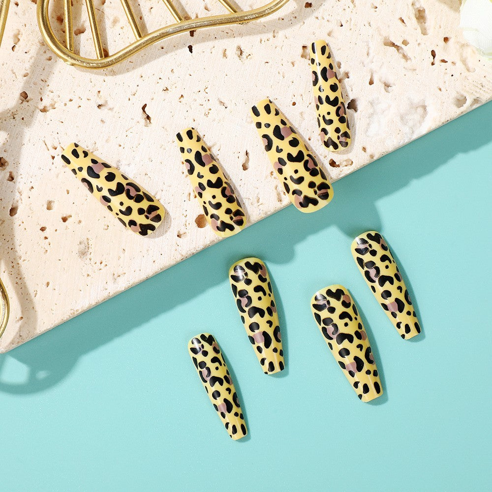 Popular Authentic Yellow Leopard Print Press-On Long Ballet Nails