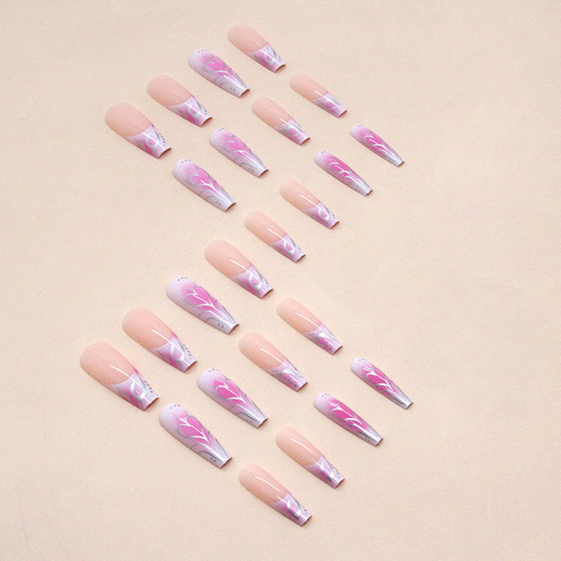 Popular Ballet-Inspired Long French Nails with Heart Design