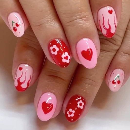 Popular Valentine's Day Red Heart, Flame, Flower, Cherry Nails