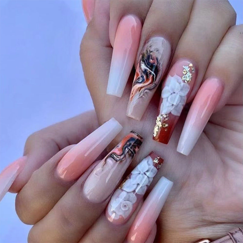 Popular Long Ballet Nails Chinese Traditional Gradient Colored Nail Tips