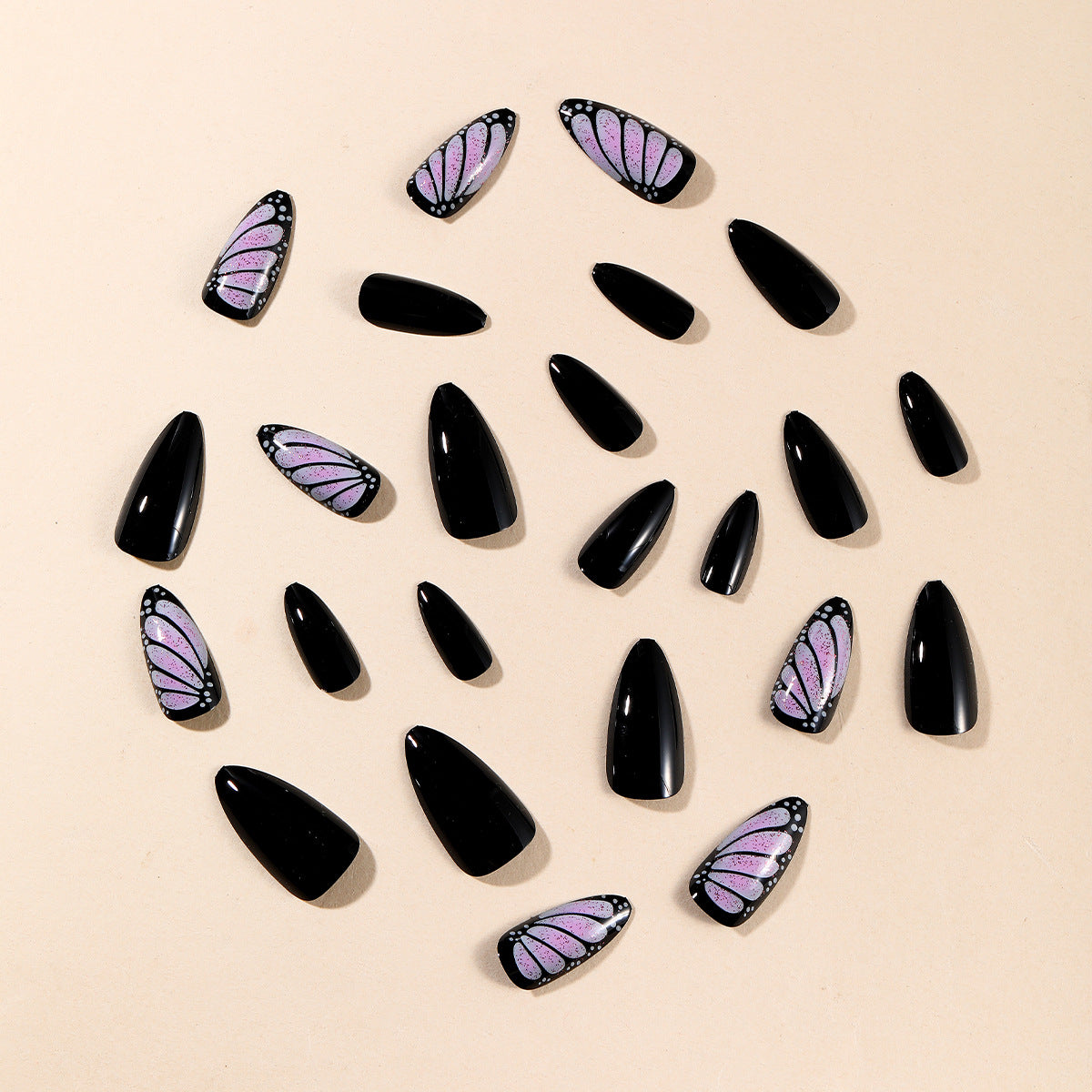 Popular Autumn Winter Almond Gradient Polka Dot Butterfly Wings Detachable Fake Nails-homeunderwear