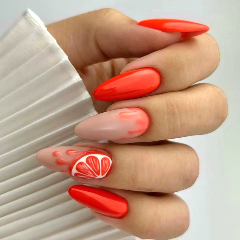 Popular Almond Nails Chic Ins-Style Orange Honeydew Red Summer