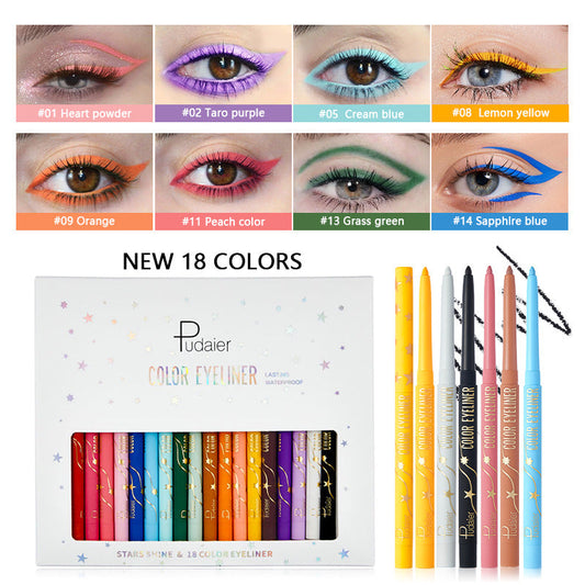 Popular 18-Color Waterproof Eyeliner Pencil, Smudge-Proof and Long-Lasting