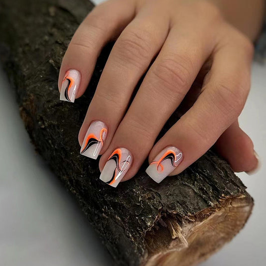 Popular Mid-Length Irregular Striped Nails, Sweet and Cool, Ins Style