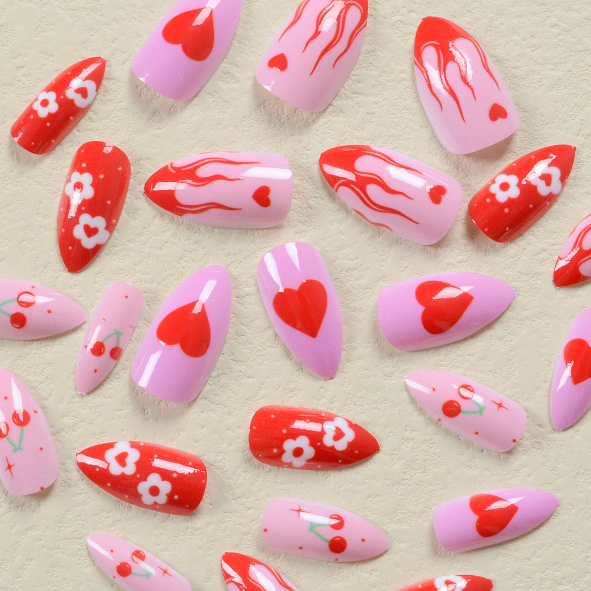 Popular Valentine's Day Red Heart, Flame, Flower, Cherry Nails