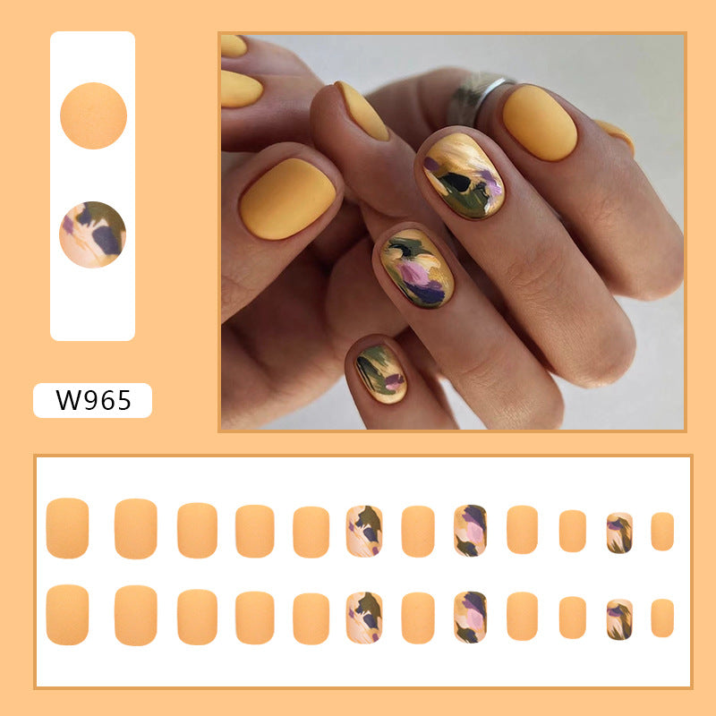 Popular Autumn Matte Cheese Yellow Irregular Graffiti Nails, 24-Piece Set